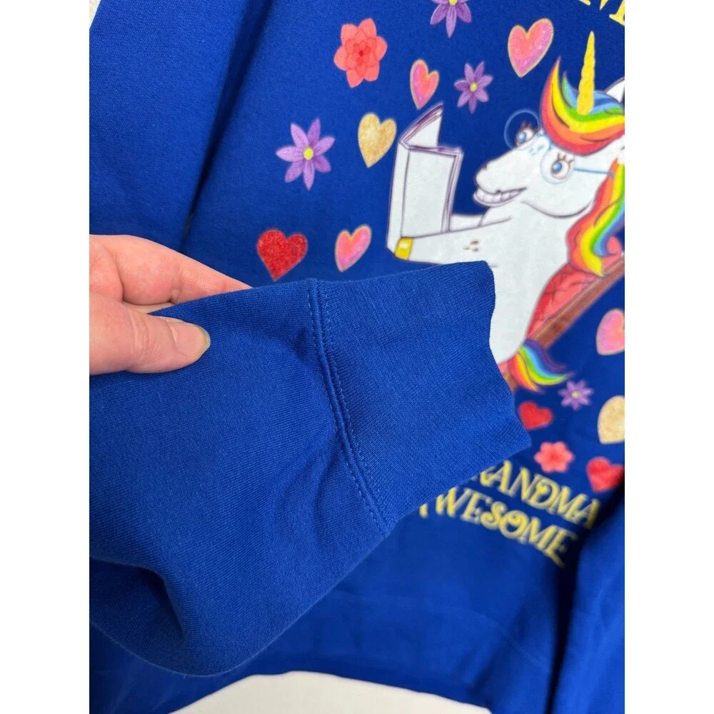 Port & Company Medium Grandmacorn Unicorn Sweatshirt Blue Crewneck Long Sleeve